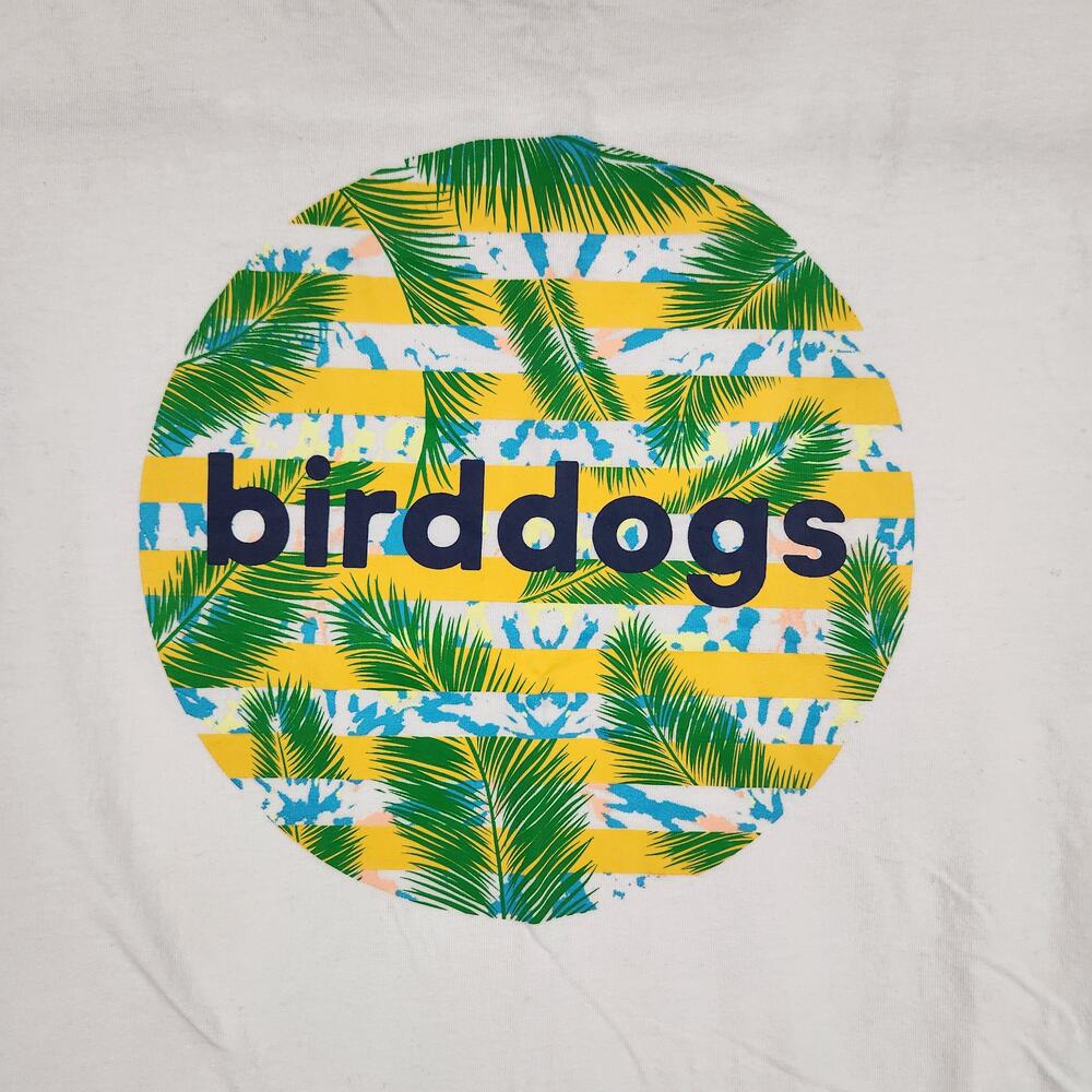 Birddogs Shirt Mens XL White Palm Tree Circle Logo Graphic Beach Bird Logo Golf